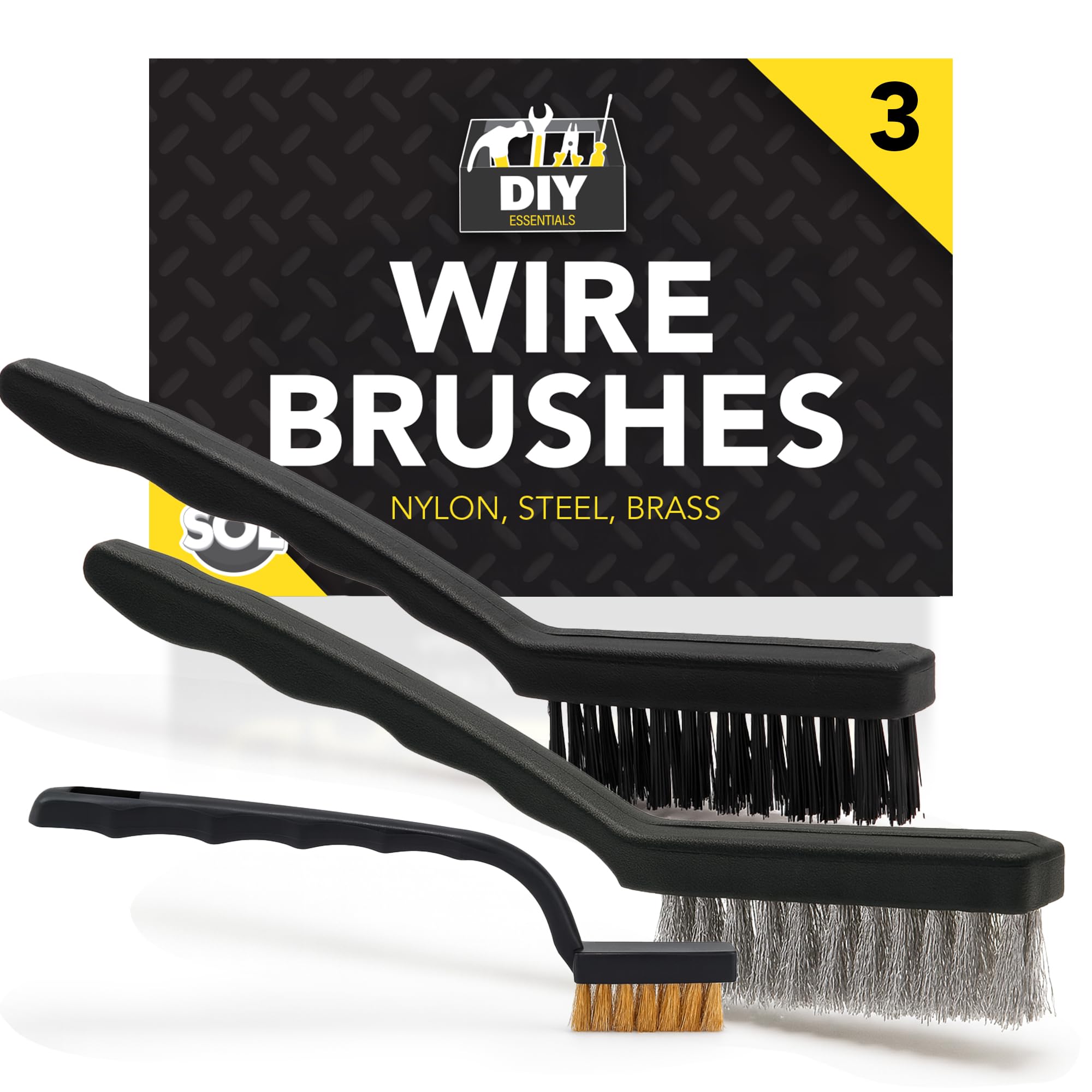 SOL 3 Set Wire Brushes for Cleaning Nylon Steel and Brass Mini Wire Brush Kit for Rust Removal Paint Scrubbing Detail Work DIY Tools Home Workshop Maintenance Use