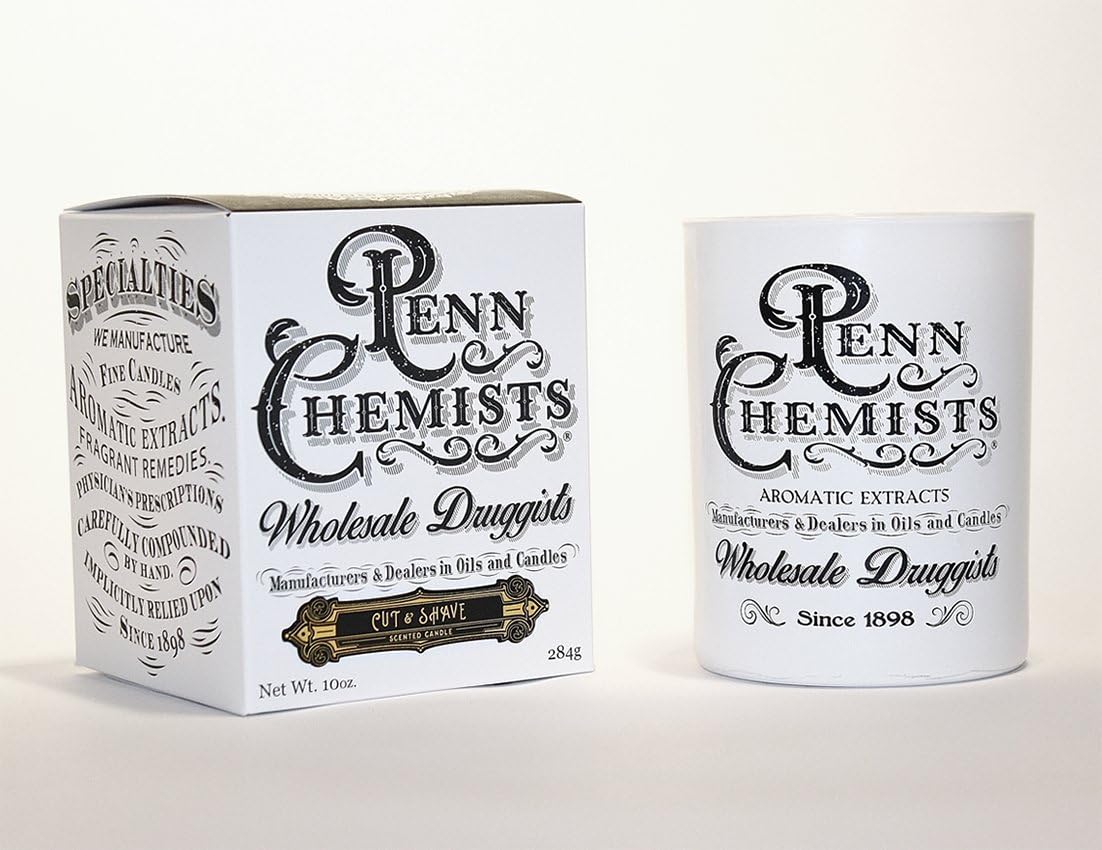 Penn Chemists Candle, Wax Base: Our exclusive and botanical blend of natural soy, coconut oil and organic beeswax, White, 4" H X 3 1/4" W