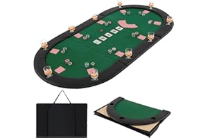 Giantex 84" x 42" Poker Table Top, 10 Player Oval Triple-Fold Blackjack Poker Card Table Topper w/Carrying Bag, Cup Holders, Portable Foldable Texas Holdem Poker Mat Layout for Casino Board Game