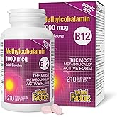 Natural Factors Vitamin B12 Methylcobalamin 1000 mcg, 210 Sublingual Tablets, VALUE SIZE, Quick Dissolve, Most Bioactive Form