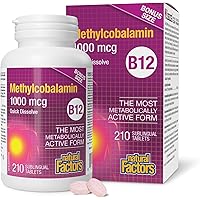 Natural Factors Vitamin B12 Methylcobalamin 1000 mcg, 210 Sublingual Tablets, VALUE SIZE, Quick Dissolve, Most Bioactive Form