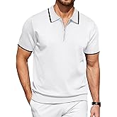 COOFANDY Men's Zipper Polo Shirt Casual Knit Short Sleeve Polo T Shirt Classic Fit Shirts