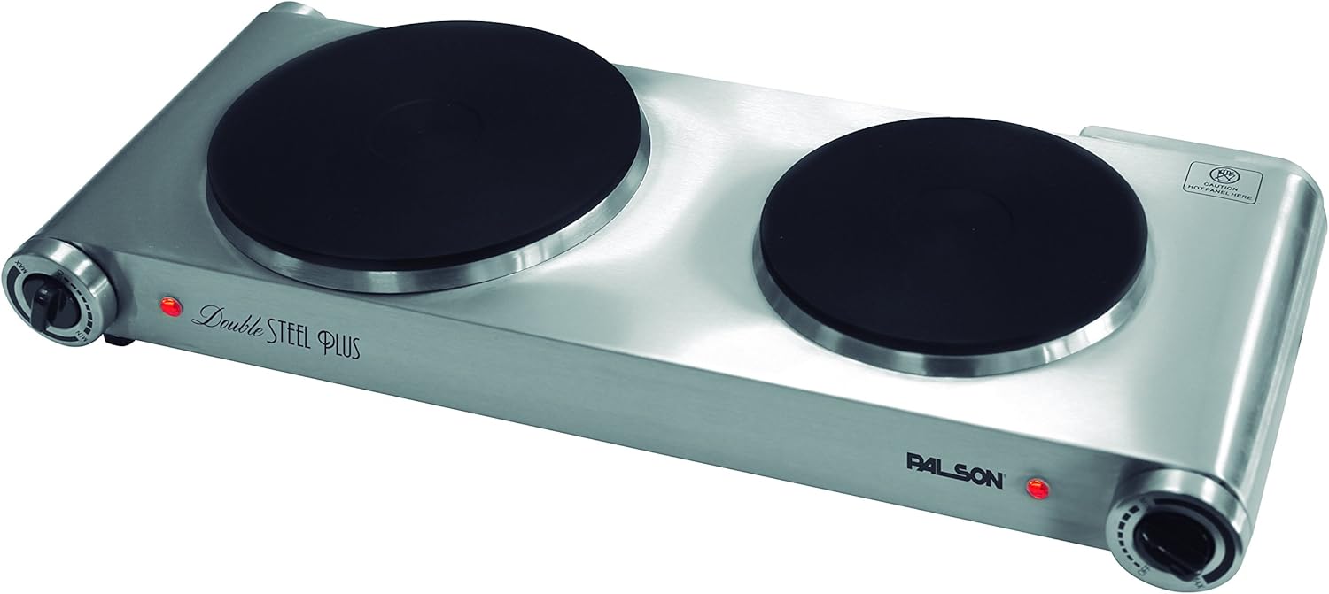 Palson Double Electric Hob Portable Hot Plate 2500W, Stainless Steel Kitchen Cooker