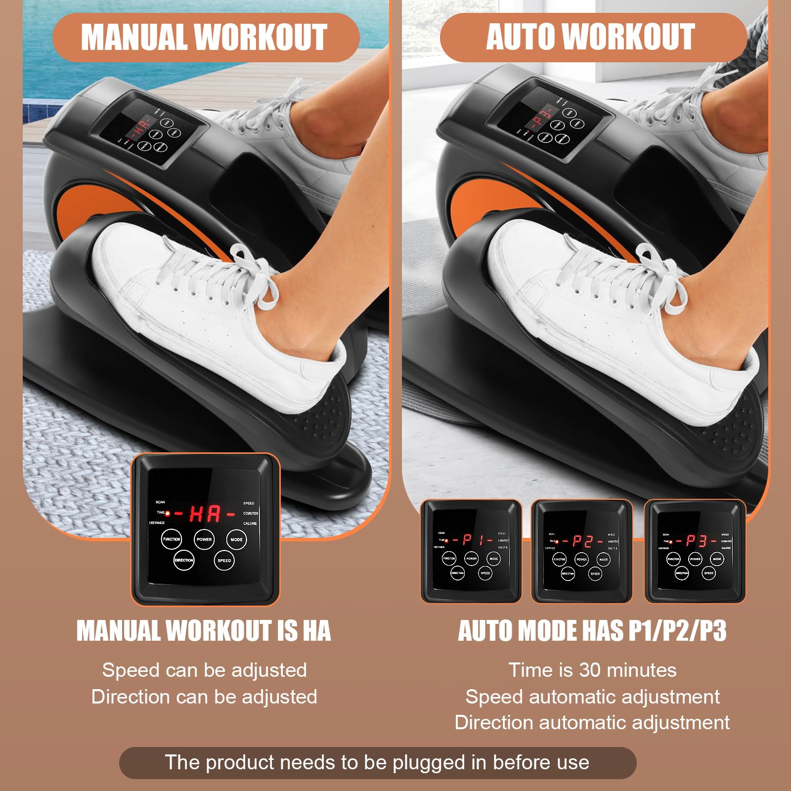 ANCHEER Under Desk Elliptical Machine - Quiet Pedal Exerciser for Seniors, Office & Home, Low-Impact Seated Leg Workout Equipment, Smart LCD Display, Remote Control(Orange)