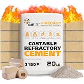 Girtech FireCast Castable Refractory Mix 3110 Degree Fahrenheit 20 Lbs High Temperature Heat Resistant Fireproof Mortar Build Repair Oven Fire Places Forge Kiln Stove