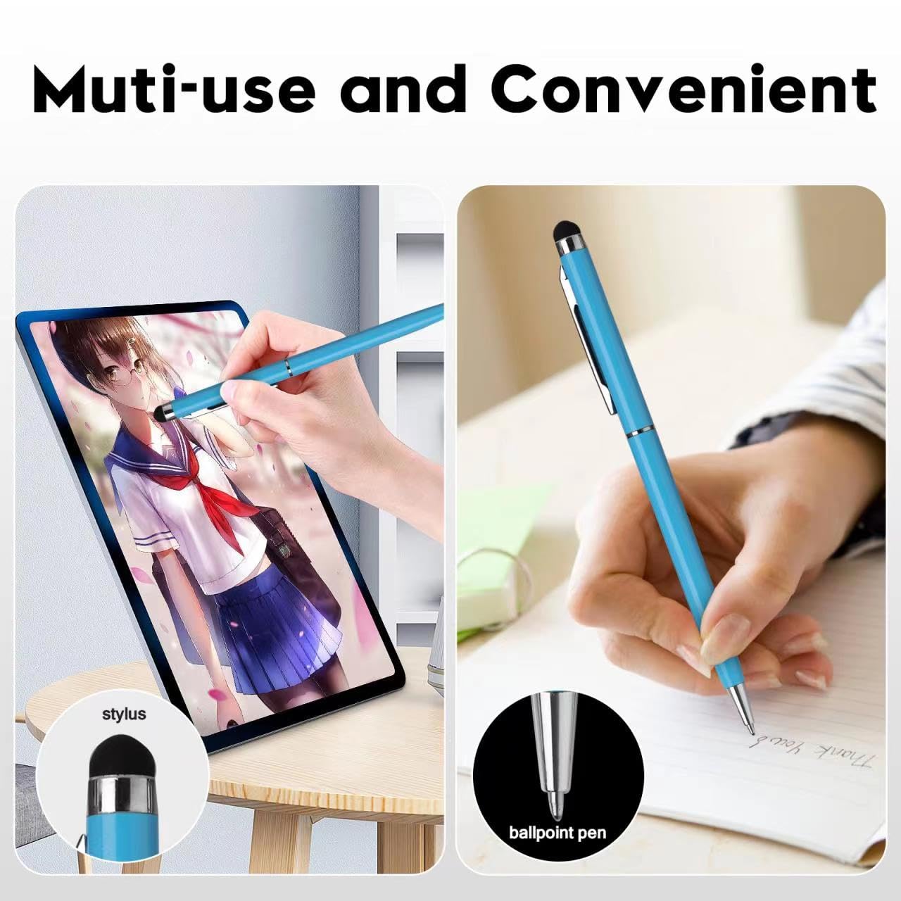 FIRCRE 15 Pack Stylus Pens for Touch Screens Stylus Pen Compatible with Phone Tablets Kindle and Black Ink Ballpoint Pens-2 in 1 Stylists pens for Touch Screens