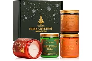 C CACALOM 4Pack/28oz Christmas Soy Candles Gift Set Non-Toxic Aromatherapy Scented Holiday Candles for Chritmas Gifts Home Decor, Luxury Vinilla/Apple/Eucalyptus/Rose Jar Candle, Winter Candle Set for Women Men