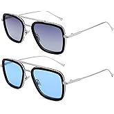 Tony Stark Polarized Sunglasses for Men – Women Vintage Aviator Square Metal Frame Iron Man Edith Glasses