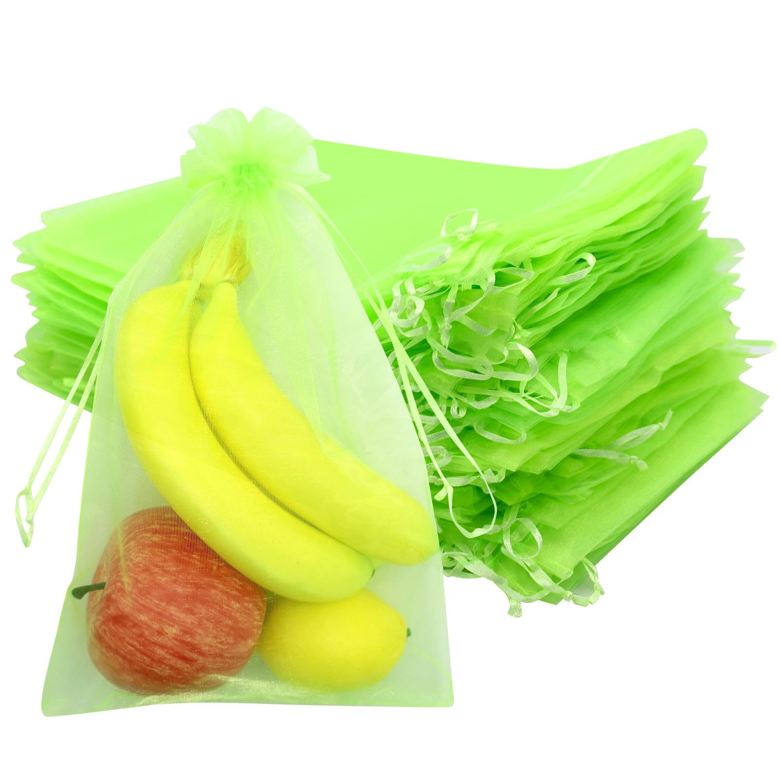 105 PCS Fruit Protection Bags,Grape Netting Bags with Drawstring,Garden Fruit Cover Mesh Bag to Protect Plants from Birds Butterfly Wasp Birds Cherry Vinegar Drosophila 30x20cm Green