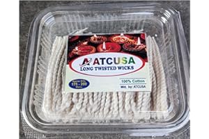 ATCUSA Handmade 3" Long Cotton Wicks for Puja Pooja Jyot Batti Oil Lamp Diyas Diwali Deepawali Diya Ideal for Brass, Kuber Clay Diya Home Mandir Temple (Twisted Cotton Wicks -Box pack (170-200 wicks approx))