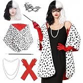 DEPEGET 6 Pack Women Halloween Dalmatian Costume for Adults | Halloween Dalmatian Costume Women with Wig, Women Cosplay Costume Accessories for Adults