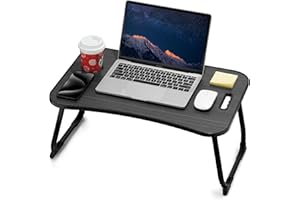 ZEAPTAC Laptop Bed Desk, Foldable Lap Table, Portable Study Table, Laptop Stand with Cup Holder & Tablet Slot & Lifting Handl
