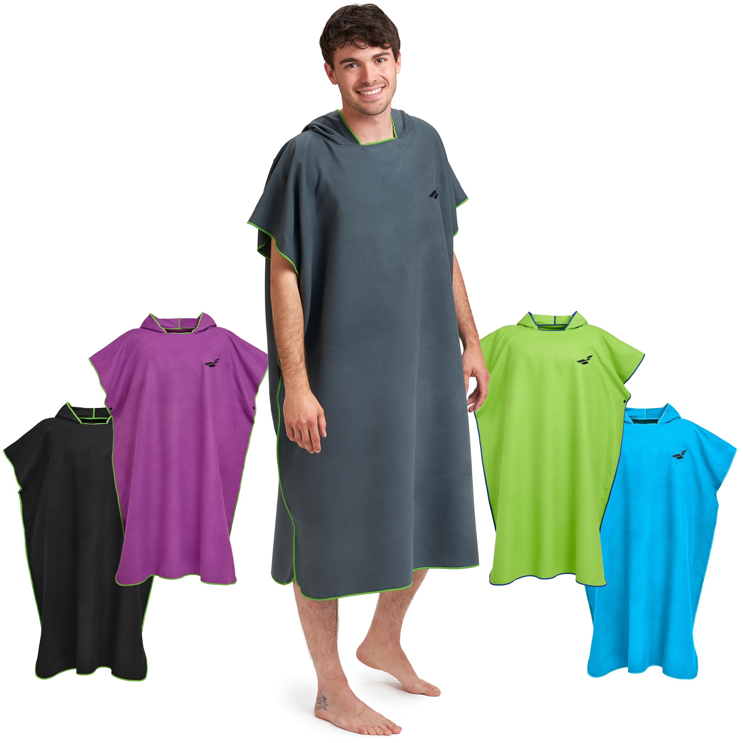 Fit-Flip Changing Robe - Microfibre Swim and Surf Poncho – Beach Robes Adult - Quick Dry Hooded Swimming Towel for Men and Women - size L, Darkgray-Green