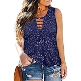 CARCOS Plus Size Tank Tops for Women Summer Pullover Color Block Sleeveless T Shirt Neck Basic Shirt XL-5XL