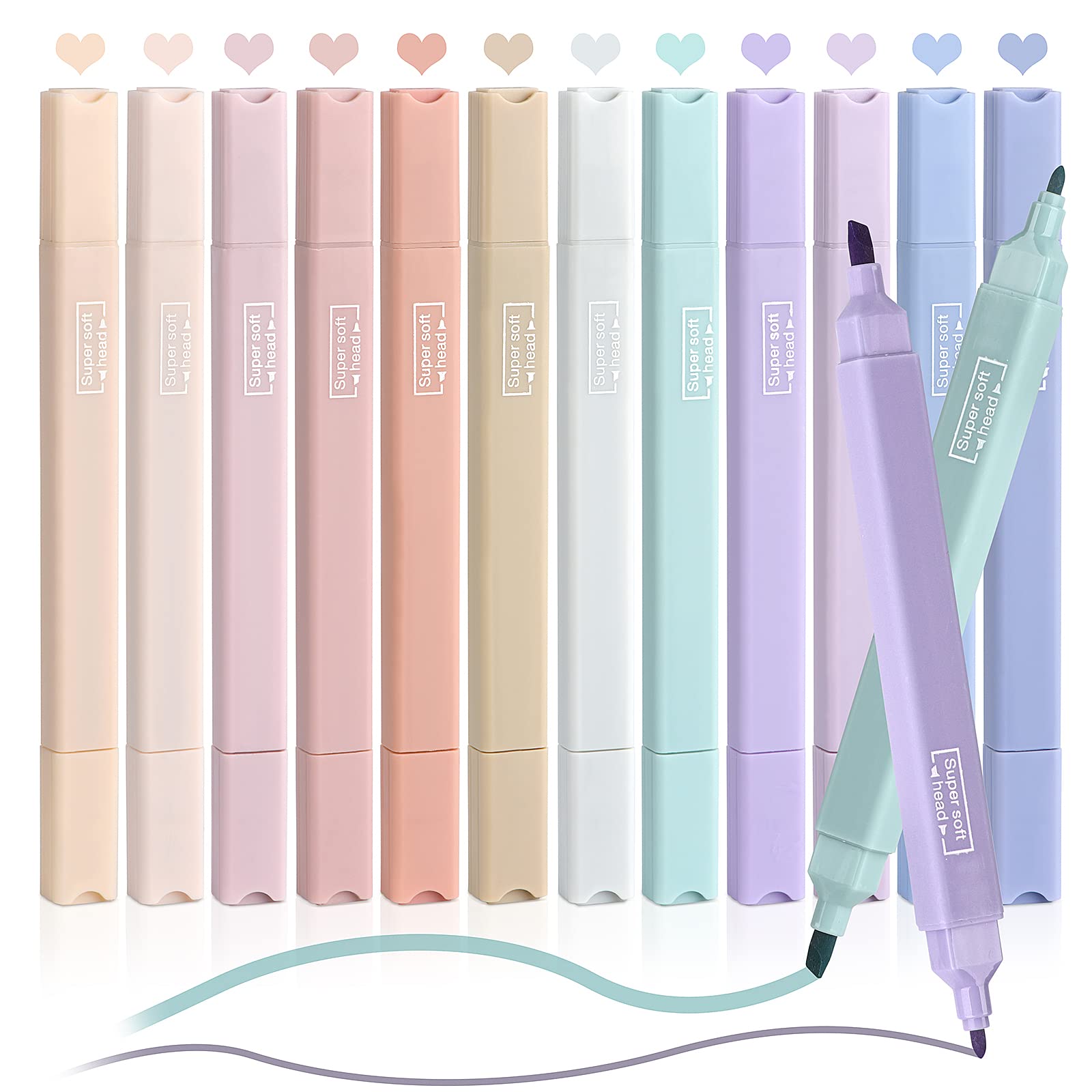 Ruisenda 12 Pack Aesthetic Cute Pastel Highlighters with Soft Chisel Tip Bible Highlighters Marker Pens No Bleed for Journaling Notes School Office Supplies