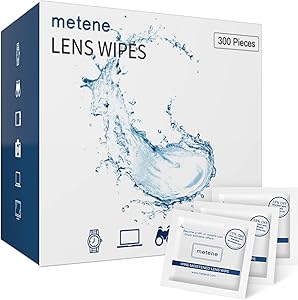 Metene Lens Cleaning Wipes, 300 Pre-Moistened Individually Electronic Glasses Wipes for Eyeglasses, Camera Lenses, Laptop, Phone and Computer Screen, 6.1”x5.9“