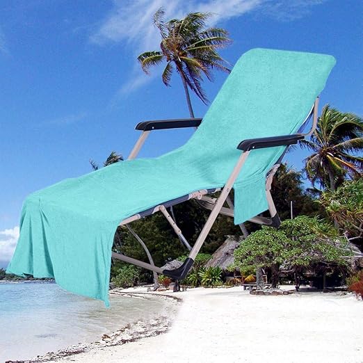Long Beach Chair Cover, Beach Towel with Side Pocket