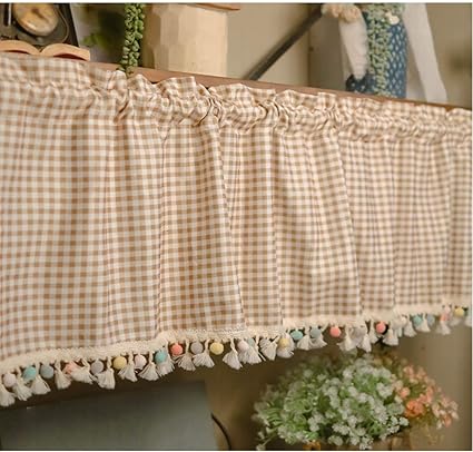 Cortinas De Café A Cuadros Beige, Cortinas Opacas De Cocina, Cortinas
