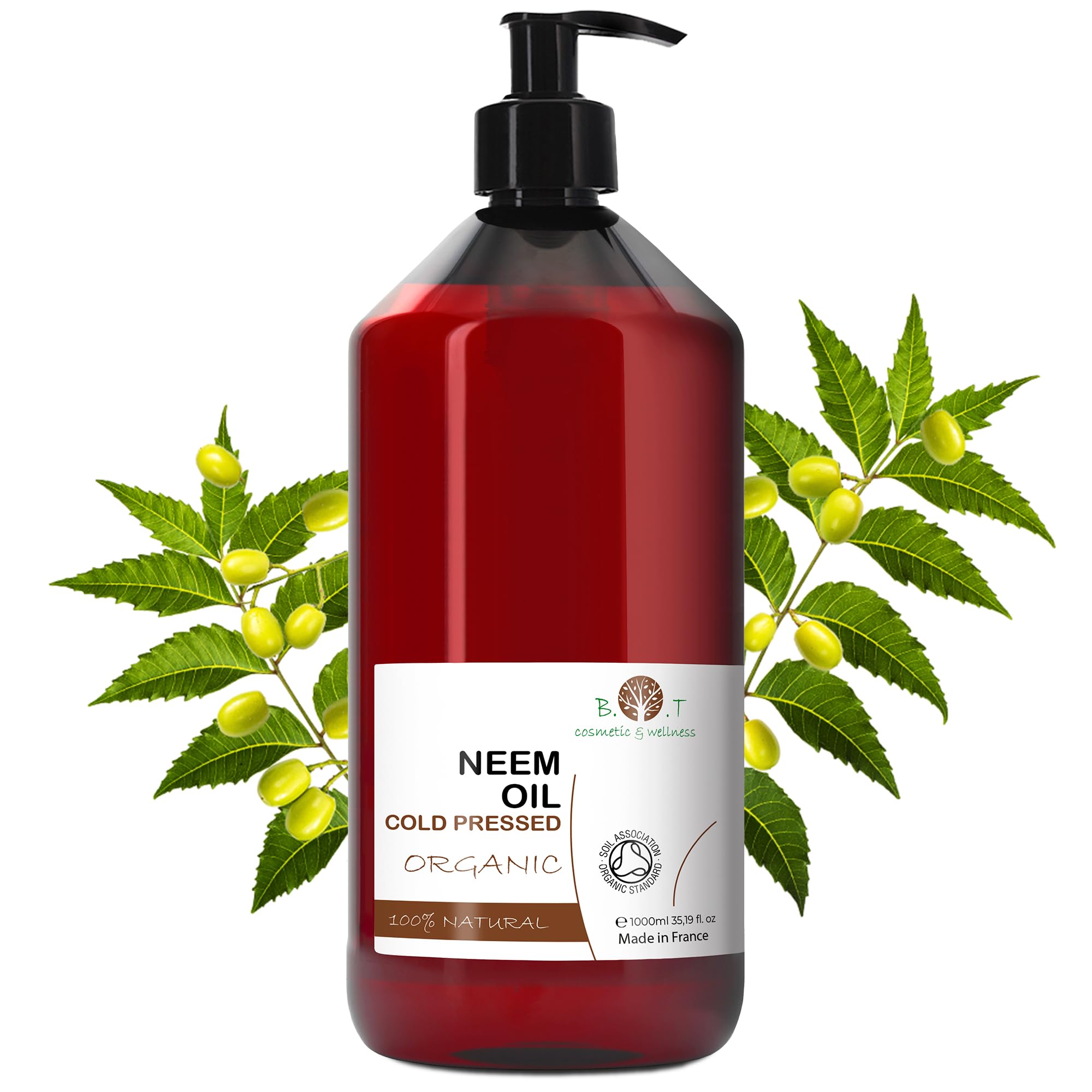 Organic Virgin Neem Oil, Cold Pressed, 100% Pure, 35.19 Fl oz, Natural, Undiluted, Carrier Oil, Skin Care, Plant Care, Insect Repellent, Garden Spray, 1:20 Dilution (5ml / liter)