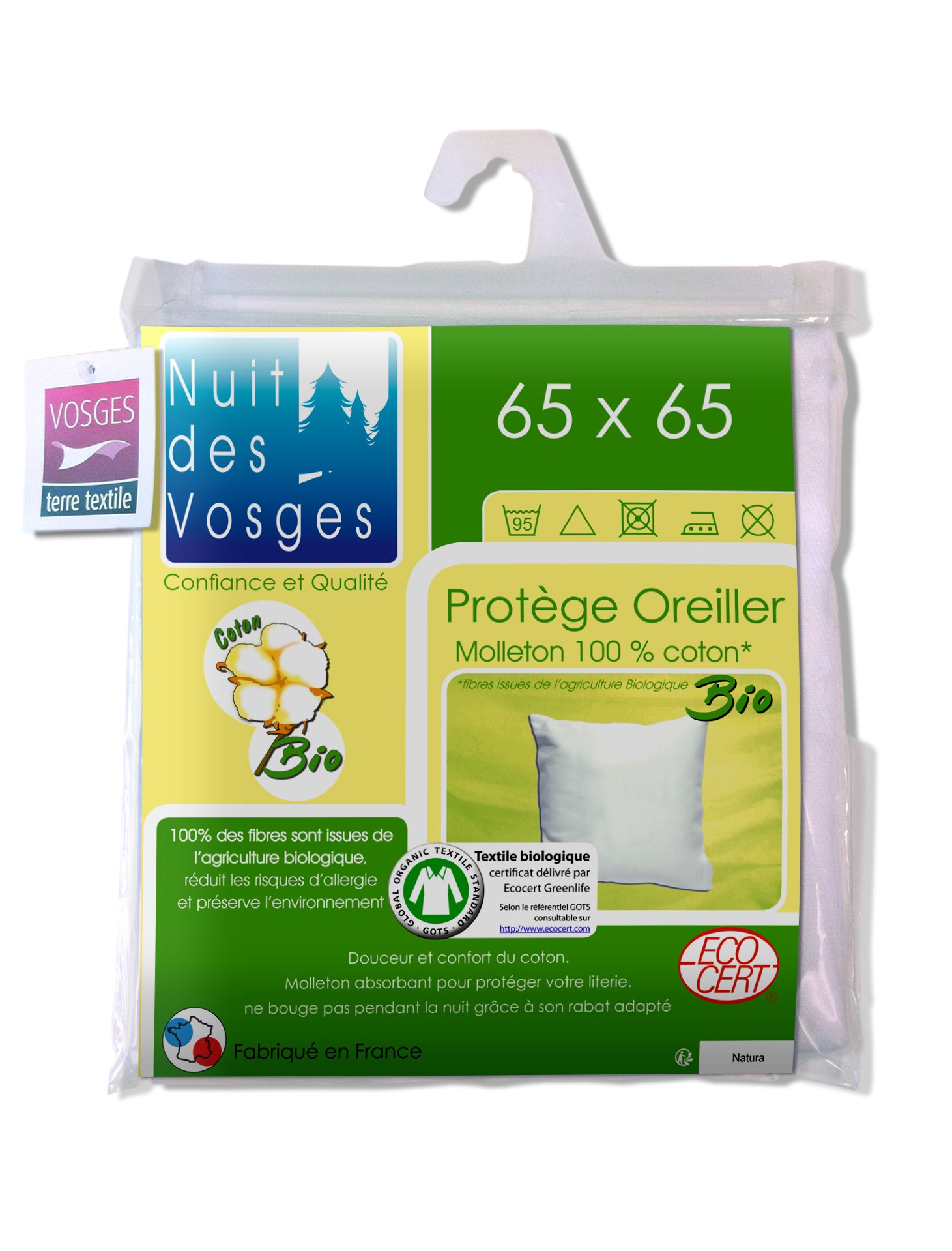 Night of the Vosges 204481 Under Cover Organic Cotton Pillow Case White, White, 65 x 65 cm