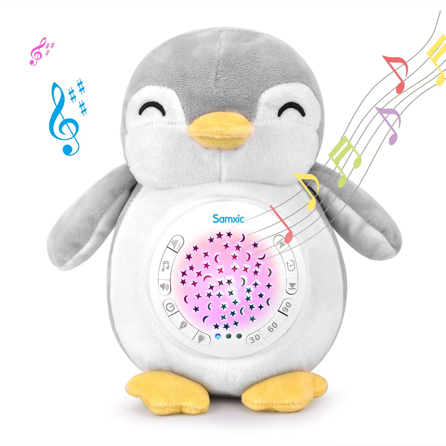 Samxic Baby White Noise Sound Machine Shower Gift Sleep Soother Stuffed Animal Penguin For Baby With Sleep Aid Night Light 12 Baby Soothing