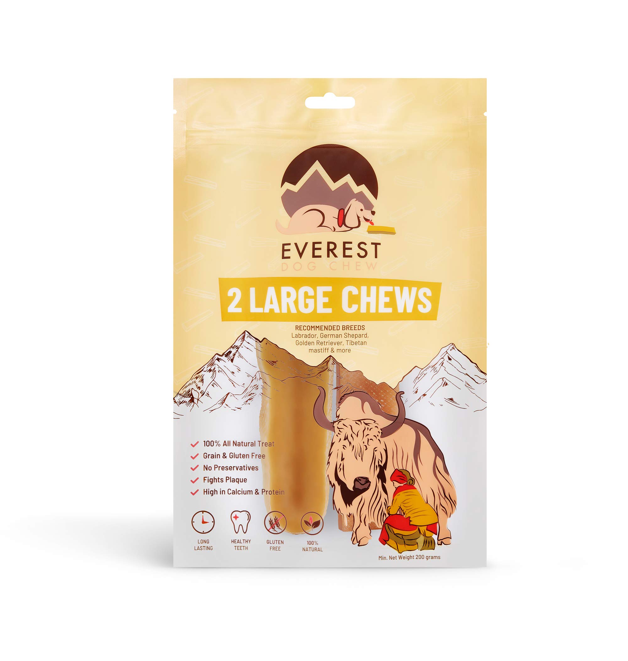 2 Piece Yak Chew Value Packs 210 grams, (2 Piece Large), No Harmful Flavourings or Chemicals!, Authentic Yak Chewβ¦