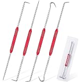 Hotop 4 Pcs Hook and Pick Set Double Pointed Scribe Car Auto Oil Metal Pick | O Ring Seal Puller, Scriber for Marking Carpenter Machinists, Double Ended Tool, Non Slip Grip Handle, 9.06 Inches