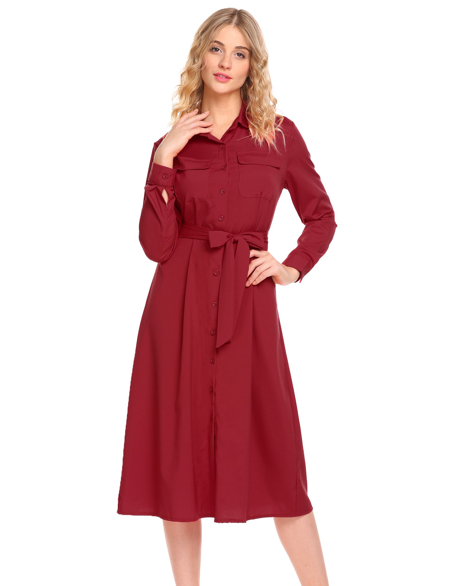 Pasttry Passtry Women\'s Slim Long Sleeve Cocktail Party Dress,Red,Medium