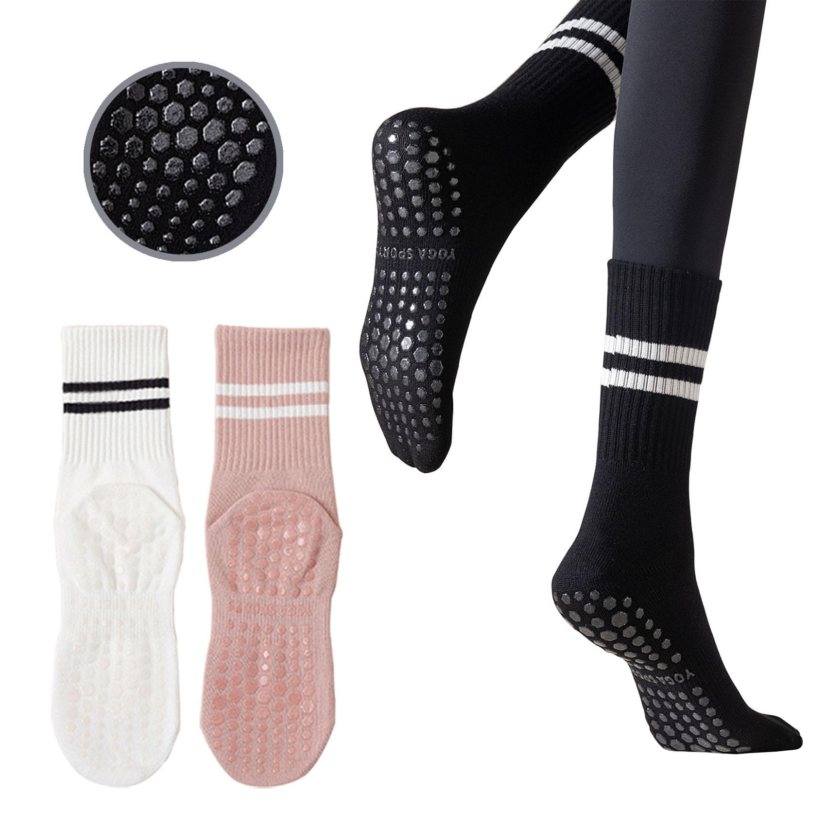 Photo 1 of 3 Pairs Womens Pilates Socks with Grips Yoga Socks Non Slip Grip Socks for Women for Gym Athletic Barre(A3)