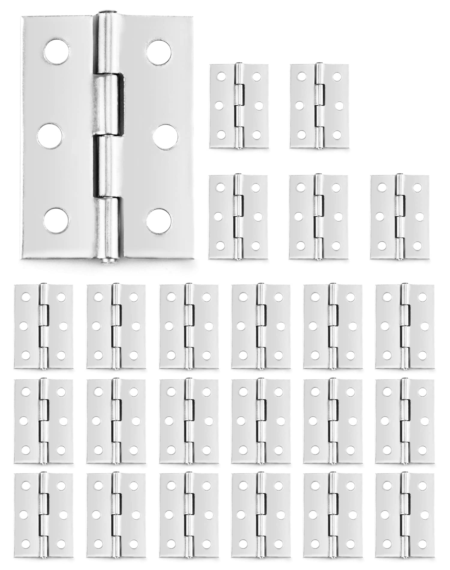 QWORK® 24 Pcs Butt Hinges 1.73"/44 mm Door Hinges Stainless Steel Ball Bearing Hinges Thickened Inner Door Hinges with Screws for Home Door, Window, Storage Box Repair