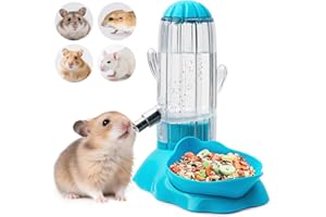 VANNON 2 in 1 Hamster Feeder Small Animal Water Bottle & Food Bowl Water Dispenser & Food Dish Bowl for Hamster, Small Mice, Rat, Gerbil, 4.6oz/130ml, BPA Free, Blue