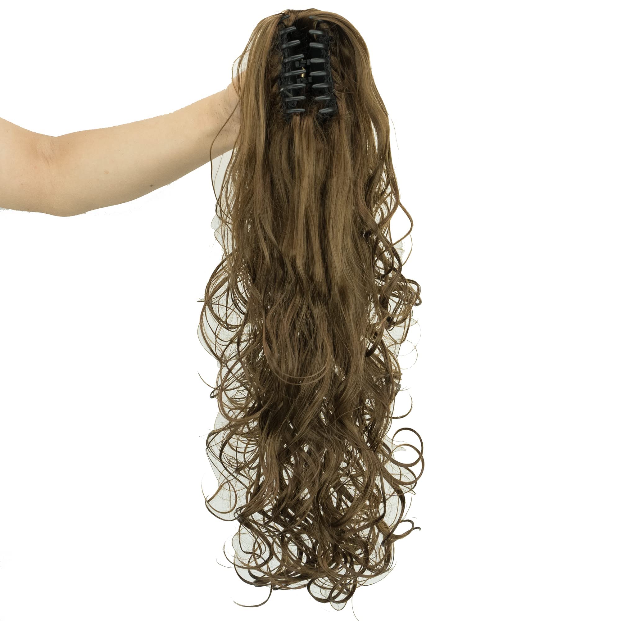 IMISSU Thick Mess Curly Jaw Claw Ponytail Hair Pieces Extensions Pony Tail Clip in Hairpiece 24 Inches (Light Brown)