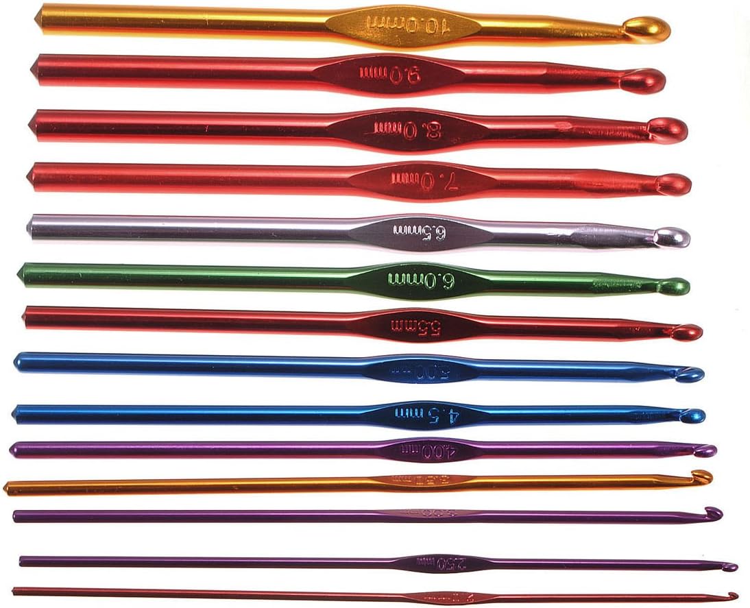 Crochet Hook Set Ergonomic Handle Aluminum Crochet Hooks Knitting Needles Knit Weave Craft Tool Crocheting Crochet Hook Kit with Case in Different Sizes (14Pcs Crochet hook)