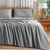 Shilucheng 100% Cotton Queen Size Sheets Set - 600 Thread Count，Luxury Egyptian Cotton Bed Sheets，5-Star Hotel Quality Sheets, Breathable & Cooling, 16 Inch Deep Pocket - 4 Piece (Grey, Queen)