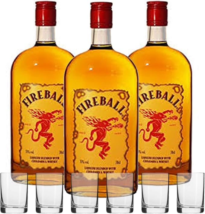 Fireball Likor Blended With Cinnamon Whisky 33 Vol 3 X 0 7 L Mit 6 Shot Glasern Amazon De Bier Wein Spirituosen
