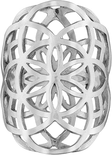 Amazon Com Aficionado Big Semilla De La Vida Anillo Plata Esterlina 925 Geometria Sagrada De La Flor De La Vida Yoga Joyeria 9 Jewelry