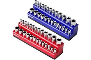 NOEAIKE 1/4 Inch Magnetic Socket Organizer,2-Pack Metric &SAE Sockets Holder Set 1/4" Drive Socket Trays,Holds 52 Pcs Standard and Deep Size Sockets(Socket not Included)