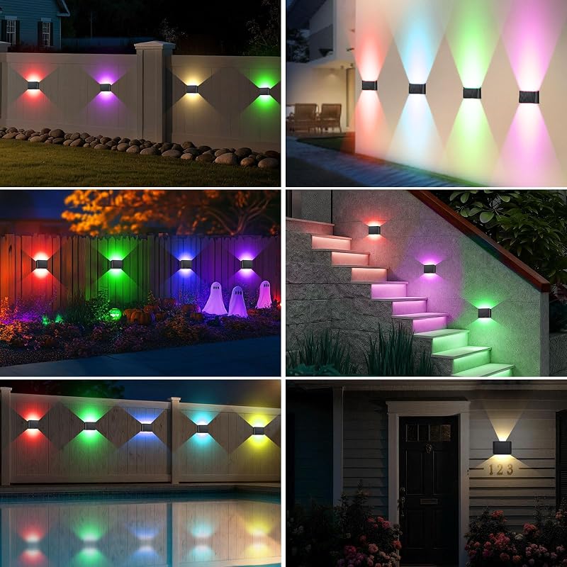 LED Solarlampen für Außen Wand 2 Stück RGB 8 Farben Solar Wandleuchte