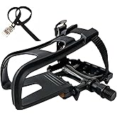 YBEKI All-Terrain Bike Pedals with Toe Clips &amp; Adjustable Straps Dual-Purpose Resin/Alloy Bicycle Pedals 9/16" Spindle - Indoor/Outdoor Use for Exercise/Spin/Road Bikes MTB