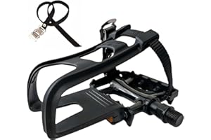 YBEKI All-Terrain Bike Pedals with Toe Clips & Adjustable Straps Dual-Purpose Resin/Alloy Bicycle Pedals 9/16" Spindle - Indoor/Outdoor Use for Exercise/Spin/Road Bikes MTB