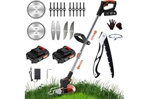 DOMPOU Electric Weed Wacker Battery Powered 24V 2000mAh, 3-in-1 Lawn Edger with 2 Batteries, 1 Charger and 16 Cutting Blades