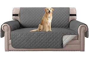 H.VERSAILTEX Reversible Couch Cover for 2 Cushion Couch Water Resistant Loveseat Washable Furniture Cover with Non-Slip Elastic Strap for Dogs, Pets, Kids(Oversized Loveseat, Charcoal Grey)
