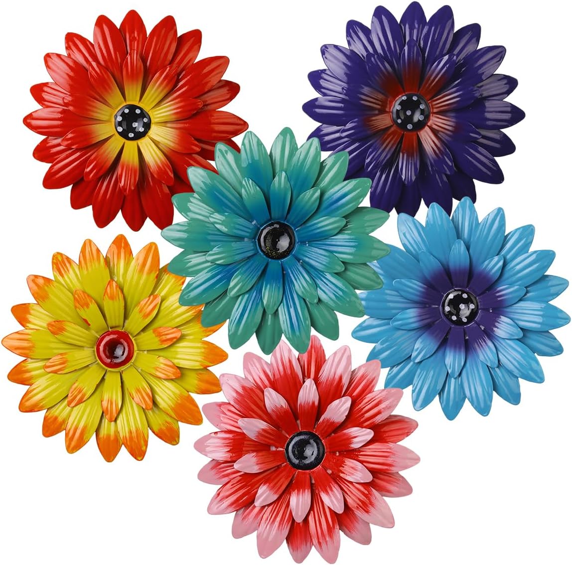 Plaques & Wall Art - 6 Pieces Metal Flowers Outdoor Decor, 8 Inch Wall Art 3D Daisy Decor Multiple Layer Farmhouse Boho Style Metal Art for Indoor Outdoor Home Living Room Office Garden Porch Decor