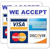 2pcs We Accept Major Credit Cards Sign Sticker, 8 inches - GPay, ApplePay, AmEx MasterCard Visa Discover Payments, Credit Card Sticker for Store Window (Square)