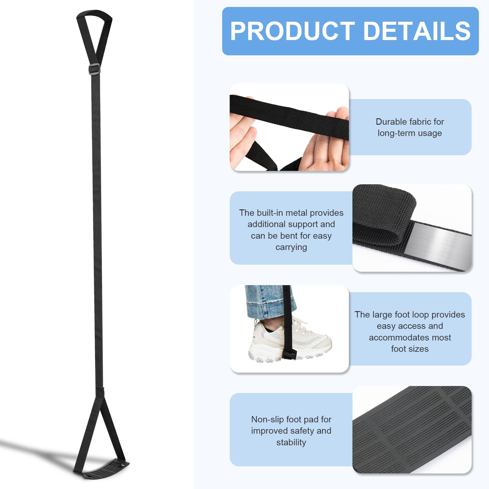 Eucredy Rigid Leg Lifter for After Knee Surgery, Extra Long Leg Lifters for Elderly, Adjustable Leg Lifter Strap for After Hip Replacement, Limited Mobility, Foot Lifter Aid for Bed, Car, Wheelchair