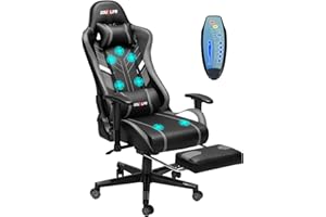 Douxlife 7-Point Massage Gaming Chair, 175° Gaming Recliner with Footrest Ergonomic Computer Gaming Office Chair High Back Video Game Chair with Lumbar Support, Upgraded Version Grey