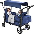 Stroller Wagon for 2 Kids, Baby Wagon Stroller with Adjustable Handle for Infants and Toddlers (Light Blue)