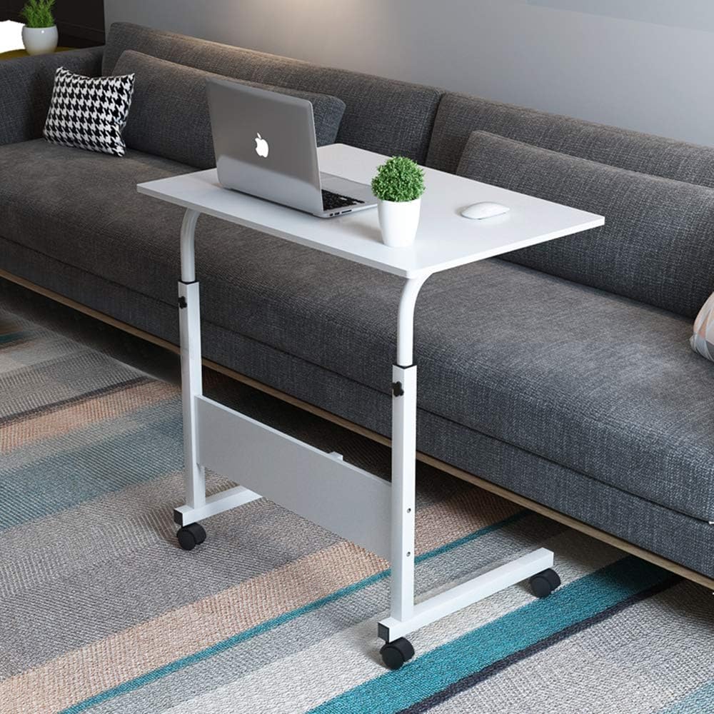 Goujxcy Large Side Table,Vintage Mobile Snack End Side for Coffee Laptop Tablet, Slide Under Sofa Couch Bed, Rolling Casters with Brakes, Natural Solid Reclaimed Wood