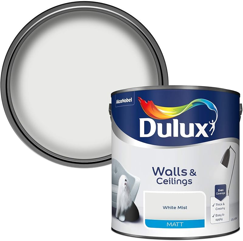 Dulux Matt Emulsion Paint For Walls And Ceilings White Mist 2.5 Litres