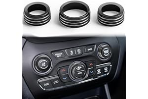 Auovo Volume Tune Air Conditioner Knob Covers Compatible with Durango 2014-2020, Grand Cherokee 2014-2021 Car Interior Trim Knob Cover Air Conditioning Switch Volume Controller Rings (B-Long, Black)